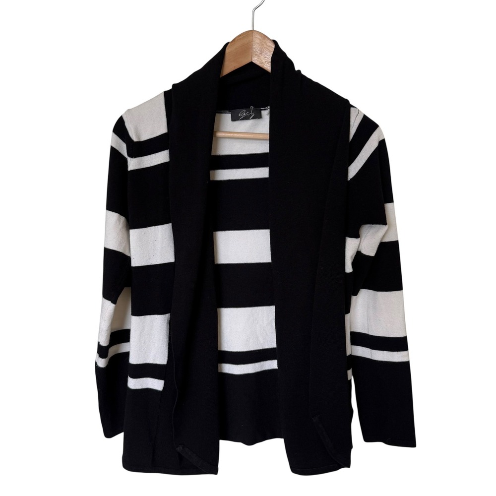 Gili Striped Cardigan Womens‎ Medium Black White Excellent Open Front
